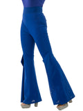 High Waist Flared Pants for Women – Slim Fit Ruffle Hem Stretch Trousers in Bright Blue