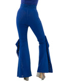 High Waist Flared Pants for Women – Slim Fit Ruffle Hem Stretch Trousers in Bright Blue