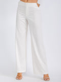 Women’s High-Waist White Wide-Leg Pants – Flowy Dress Pants with Elastic Waist