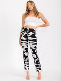 Women’s High Waist Abstract Print Pants – Slim Fit Stretch Trousers in Black and White
