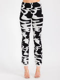 Women’s High Waist Abstract Print Pants – Slim Fit Stretch Trousers in Black and White