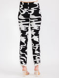 Women’s High Waist Abstract Print Pants – Slim Fit Stretch Trousers in Black and White