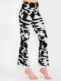 Women’s High Waist Abstract Print Pants – Slim Fit Stretch Trousers in Black and White
