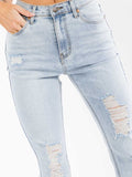 High Waist Ripped Straight Jeans for Women – Light Wash Vintage Casual Denim Pants
