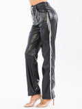 High Waist Faux Leather Pants for Women – Shiny Straight Leg Slim Fit Trousers