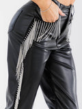High Waist Faux Leather Pants for Women – Shiny Straight Leg Slim Fit Trousers