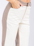 Women’s High-Waist Colorblock Straight Pants – Beige and Khaki Contrast Design Slim Fit Trousers