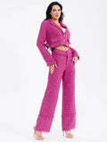 Women’s High-Waist Tweed Wide-Leg Pants – Hot Pink Elegant Retro Long Trousers