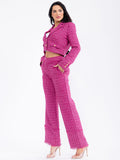 Women’s High-Waist Tweed Wide-Leg Pants – Hot Pink Elegant Retro Long Trousers