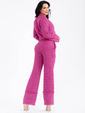 Women’s High-Waist Tweed Wide-Leg Pants – Hot Pink Elegant Retro Long Trousers