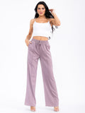 Women’s High-Waist Loose Wide-Leg Pants – Light Purple Flowing Long Trousers