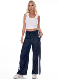 omen’s High-Waist Wide Leg Pants｜Casual Side Stripe Trousers｜Loose Fit Athletic Streetwear Pants