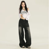 High-Waist Wide-Leg Denim Pants for Women – Vintage Washed Loose Fit Straight Jeans, Casual Slimming Long Trousers