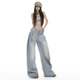 Women’s High-Waist Loose Fit Jeans – Light Grey Blue Baggy Streetwear Wide-Leg Pants