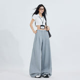 High-Waist Gray Wide-Leg Pants for Women – Loose Fit Straight Trousers, Elegant Casual Office Long Pants