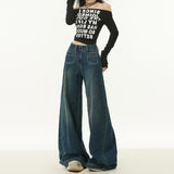 Women’s High-Waist Wide-Leg Jeans – Dark Blue Vintage Loose Fit Denim Trousers
