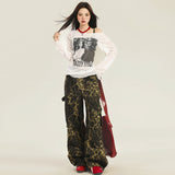 Women’s High-Waist Printed Wide-Leg Pants – Loose Street Style Casual Trousers, Artistic Pattern Slimming Long Pants