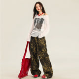 Women’s High-Waist Printed Wide-Leg Pants – Loose Street Style Casual Trousers, Artistic Pattern Slimming Long Pants