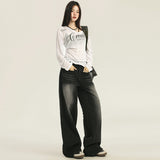 High-Waist Wide-Leg Denim Pants for Women – Vintage Washed Loose Fit Straight Jeans, Casual Slimming Long Trousers