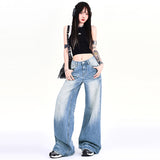 Women’s High-Waist Vintage Wide-Leg Jeans – Light Blue Loose Fit Street Style Trousers