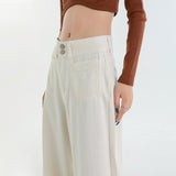 High-Waist White Wide-Leg Pants for Women – Loose Fit Elegant Straight Trousers, Casual Chic Slimming Long Pants