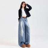 High-Waist Light Blue Wide-Leg Jeans for Women – Loose Vintage Straight Denim Pants, Casual Slimming Long Trousers