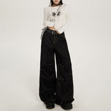 Women’s High-Waist Wide-Leg Pants – Black Loose Fit Streetwear Trousers