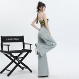 High-Waist Ice-Blue Wide-Leg Pants for Women – Flowing Loose Straight Trousers, Chic Slimming Staple for Spring/Summer