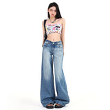 New American Retro Washed Loose Straight Jeans Women'S Versatile Drape Floor-Mopping Wide Leg Pants