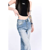 Women’s High-Waist Vintage Wide-Leg Jeans – Light Blue Loose Fit Street Style Trousers