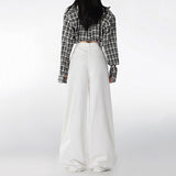 Women’s High-Waist Wide-Leg Trousers – White Elegant Loose Fit Floor-Length Pants
