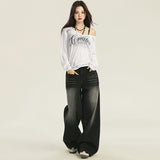 High-Waist Wide-Leg Denim Pants for Women – Vintage Washed Loose Fit Straight Jeans, Casual Slimming Long Trousers
