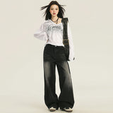 High-Waist Wide-Leg Denim Pants for Women – Vintage Washed Loose Fit Straight Jeans, Casual Slimming Long Trousers