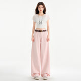 High-Waist Pink Wide-Leg Pants for Women – Loose Fit Casual Straight Trousers, Korean Style Elegant Long Pants
