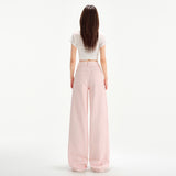 High-Waist Pink Wide-Leg Pants for Women – Loose Fit Casual Straight Trousers, Korean Style Elegant Long Pants