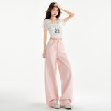 High-Waist Pink Wide-Leg Pants for Women – Loose Fit Casual Straight Trousers, Korean Style Elegant Long Pants