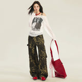 Women’s High-Waist Printed Wide-Leg Pants – Loose Street Style Casual Trousers, Artistic Pattern Slimming Long Pants