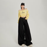 High-Waist Dark Blue Wide-Leg Jeans for Women – Loose Vintage Straight Denim Pants, Casual Slimming Long Trousers
