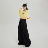 High-Waist Dark Blue Wide-Leg Jeans for Women – Loose Vintage Straight Denim Pants, Casual Slimming Long Trousers