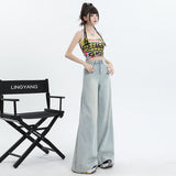 High-Waist Ice-Blue Wide-Leg Pants for Women – Flowing Loose Straight Trousers, Chic Slimming Staple for Spring/Summer
