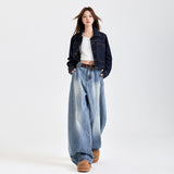 High-Waist Light Blue Wide-Leg Jeans for Women – Loose Vintage Straight Denim Pants, Casual Slimming Long Trousers