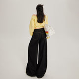 High-Waist Dark Blue Wide-Leg Jeans for Women – Loose Vintage Straight Denim Pants, Casual Slimming Long Trousers