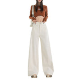 High-Waist White Wide-Leg Pants for Women – Loose Fit Elegant Straight Trousers, Casual Chic Slimming Long Pants