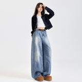 High-Waist Light Blue Wide-Leg Jeans for Women – Loose Vintage Straight Denim Pants, Casual Slimming Long Trousers