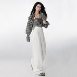 Women’s High-Waist Wide-Leg Trousers – White Elegant Loose Fit Floor-Length Pants