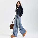 High-Waist Light Blue Wide-Leg Jeans for Women – Loose Vintage Straight Denim Pants, Casual Slimming Long Trousers