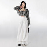 Women’s High-Waist Wide-Leg Trousers – White Elegant Loose Fit Floor-Length Pants