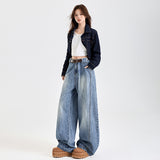 High-Waist Light Blue Wide-Leg Jeans for Women – Loose Vintage Straight Denim Pants, Casual Slimming Long Trousers