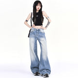 Women’s High-Waist Vintage Wide-Leg Jeans – Light Blue Loose Fit Street Style Trousers