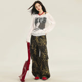 Women’s High-Waist Printed Wide-Leg Pants – Loose Street Style Casual Trousers, Artistic Pattern Slimming Long Pants